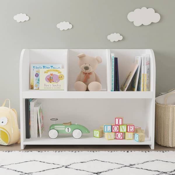 slide 2 of 8, Kids Bookcase with 4 Compartments,Storage Display for Children's Room White