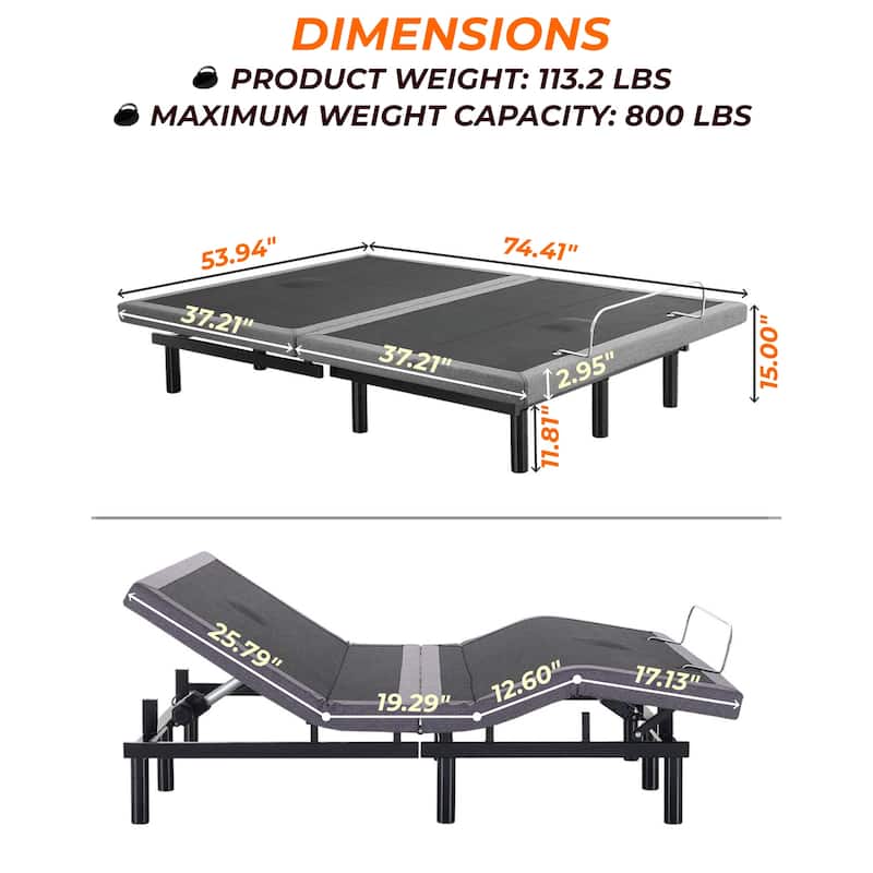 FlexiRest: Pain Relieving Adjustable Bed Frame, 3 Mode Massage with Timer, Zero Gravity Adjustable Bed Base, 3 Speed