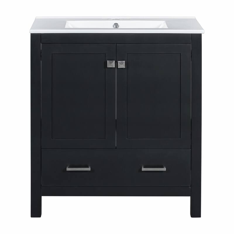 36"/30" Bathroom Vanity with Ceramic Sink, Soft-Close Doors, Double Storage Shelves & Divided Drawer