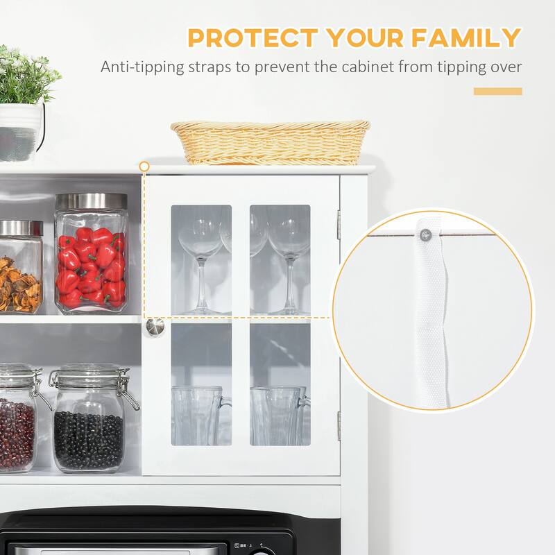 Freestanding 67" Kitchen Buffet with Hutch, Pantry Cabinet with Microwave Stand, Adjustable Shelf, 2 Drawers, Cupboard, White