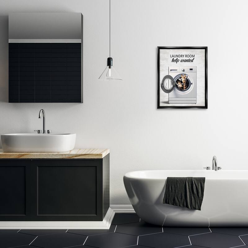 Stupell Laundry Room Help Wanted Framed Floater Canvas Wall Art Design By Lettered and Lined