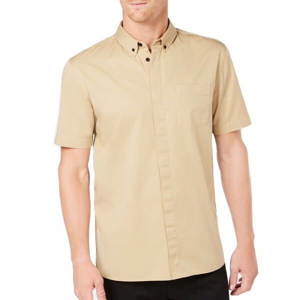 Shop Dkny Beige Mens Size Medium M Button Down Short Sleeve