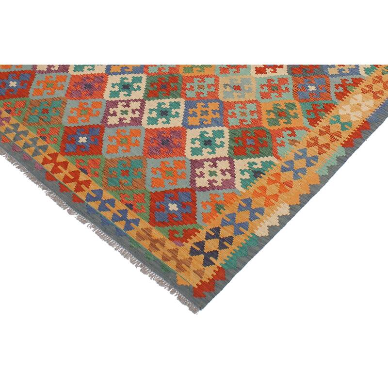 Southwestern Turkish Kilim Clemenci Rust Gold Hand-Woven Wool Rug - 5'8'' x 7'10''