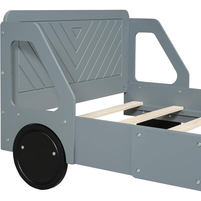 Twin/Full Car Bed for Kids, Car Shaped Platform Bed with Wheels, Headboard and Footboard, Toddler Car Bed Slat Support