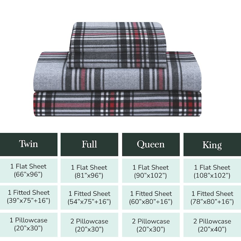 Feather & Stitch Cotton Flannel Sheets Set 4 Piece Bed Sheets Heavy Weight Bedding