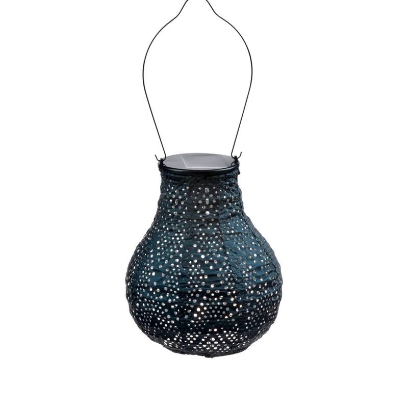 Pre-Lit Battery-Operated Bulb Ikat Lantern - 14" - Petrol Green