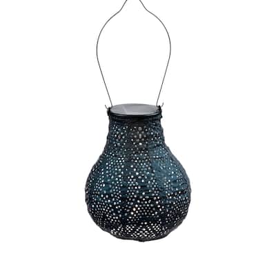 Pre-Lit Battery-Operated Bulb Ikat Lantern - 14" - Petrol Green