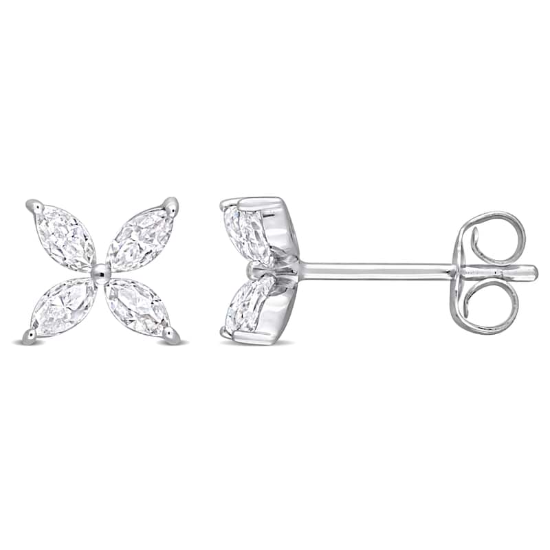 Miadora 4/5ct DEW Created Moissanite Floral Stud Earrings in 10k White Gold - 6.8 mm x 6.8 mm x 3.5 mm