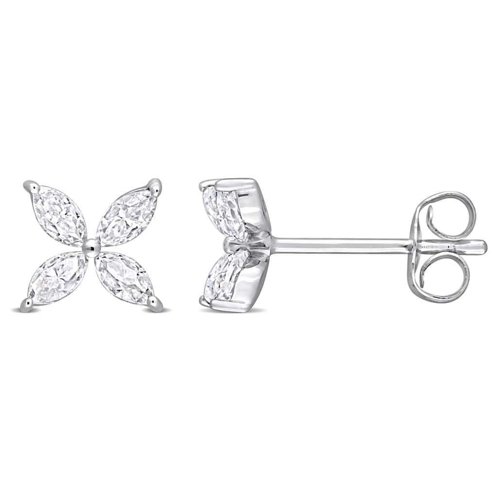 Miadora 4/5ct DEW Created Moissanite Floral Stud Earrings in 10k White Gold - 6.8 mm x 6.8 mm x 3.5 mm