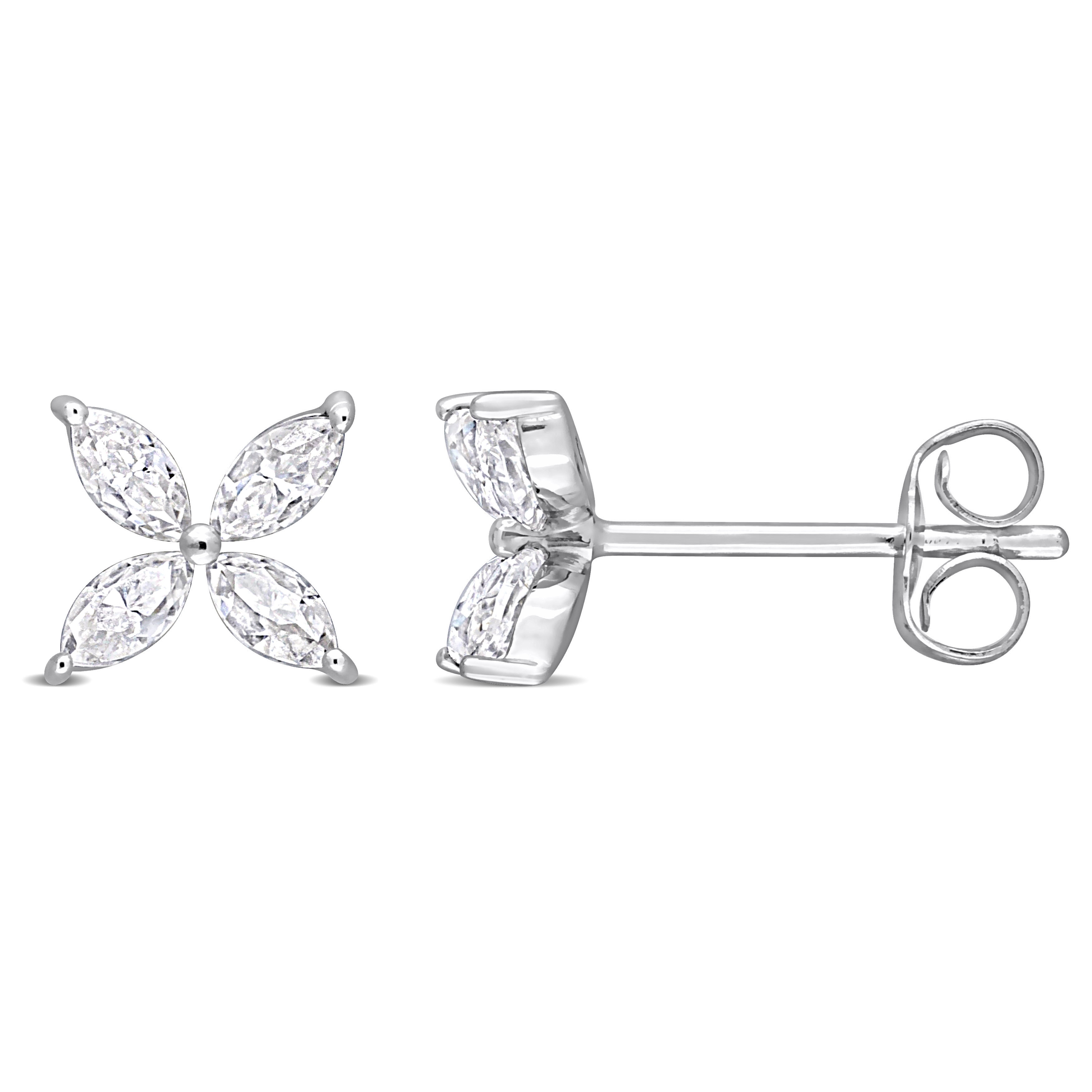 Miadora 4/5ct DEW Created Moissanite Floral Stud Earrings in 10k White Gold - 6.8 mm x 6.8 mm x 3.5 mm