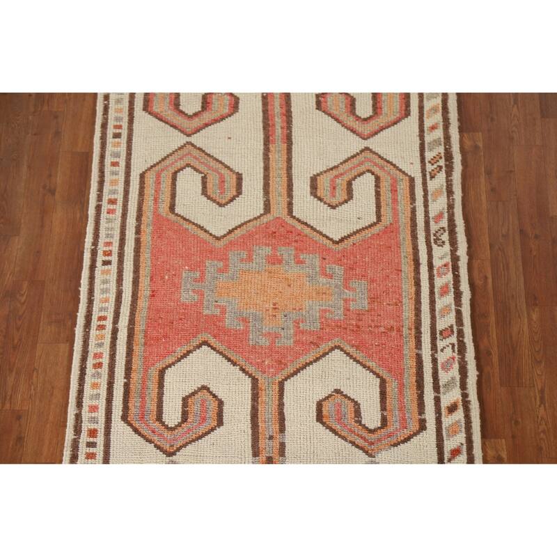 Turkish Anatolian Natural Dye Runner Rug Handmade Wool Carpet - 3'5"x 13'5"