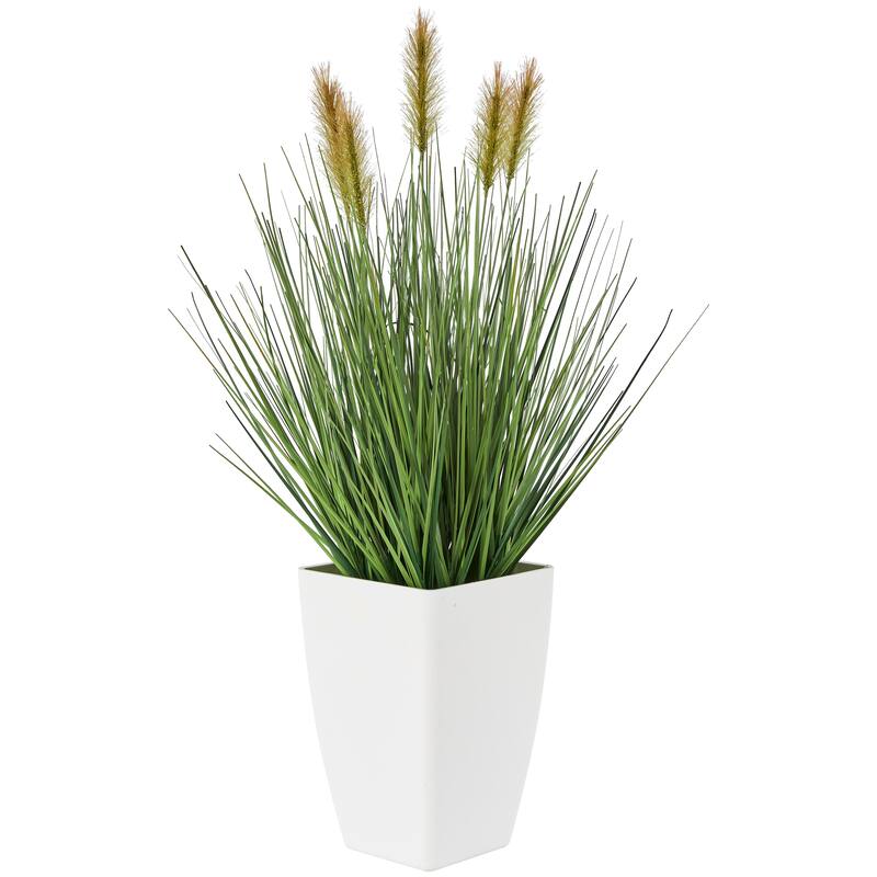 Green Faux Foliage Onion Grass Artificial Plant with Black or White Plastic Pot Options