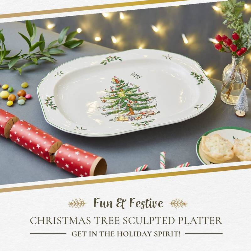Spode Christmas Tree Sculpted Platter - 19" L x 16" W