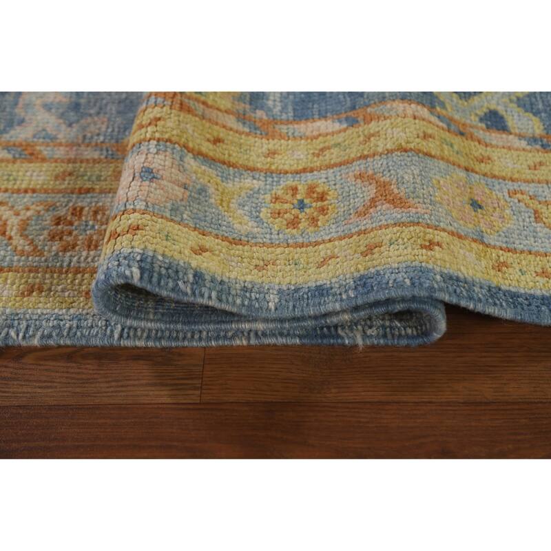 Vegetable Dye Oushak Turkish Runner Rug Hand-knotted Wool Carpet - 3'1"x 10'8"