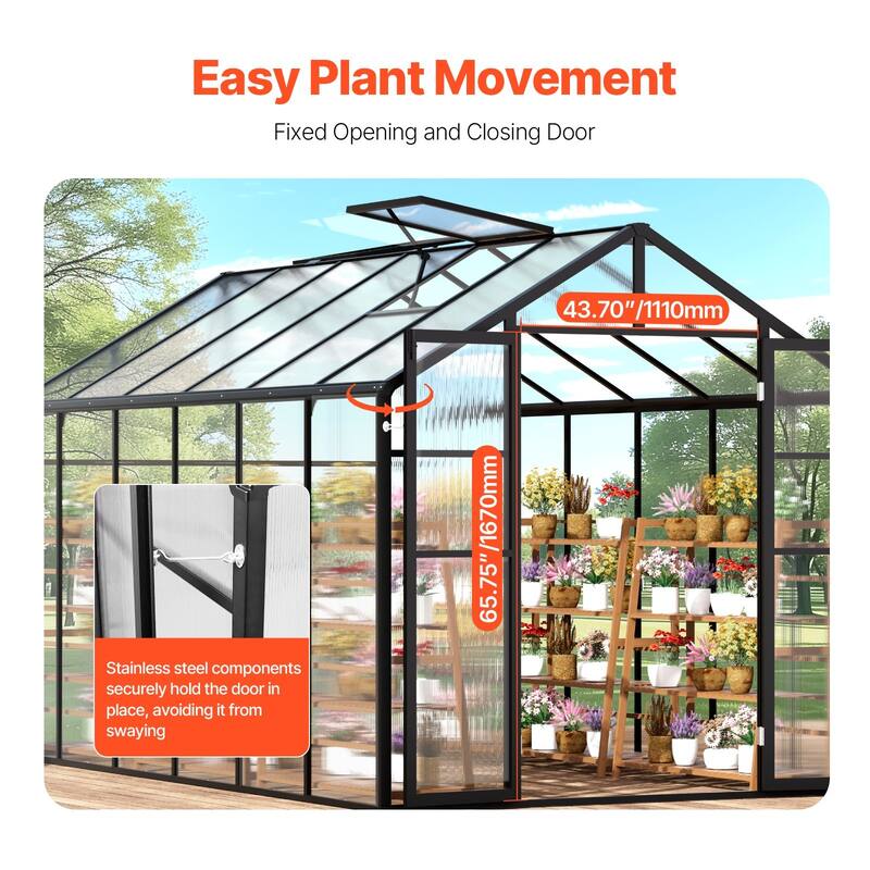 8 x 12 FT Garden Greenhouse with Adjustable Roof Vents and Thick Aluminum Frame and PC Panels