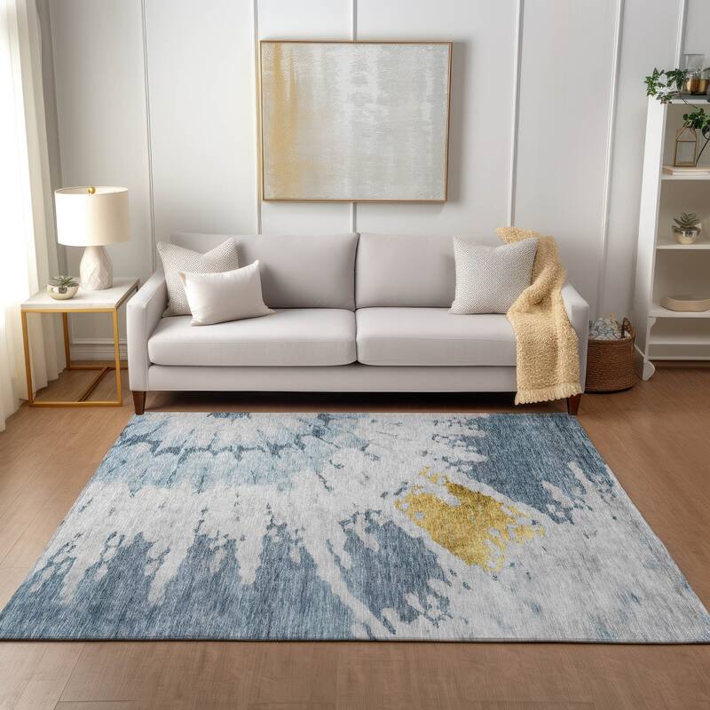 Machine Washable Indoor/ Outdoor Chantille Tie Dye Modern Rug - Blue - 9' x 12'