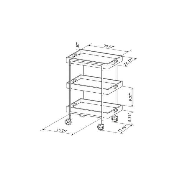 dimension image slide 0 of 2, Highland Contemporary Walnut Metal 3-Shelf Kitchen Cart by The Curated Nomad
