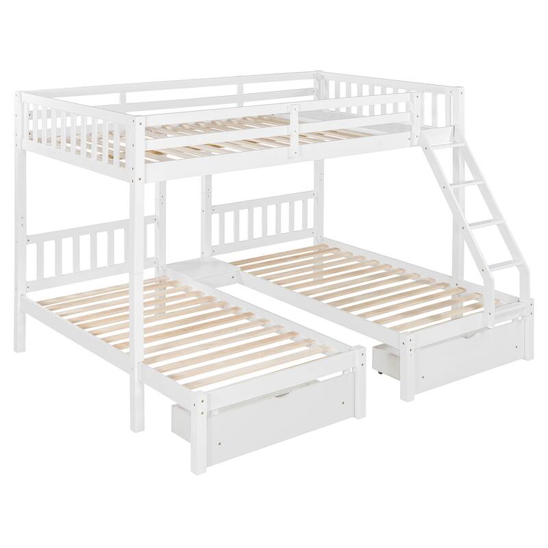 Full Over Twin Twin Bunk Bed with Drawers, Guardrails, and Storage Shelf
