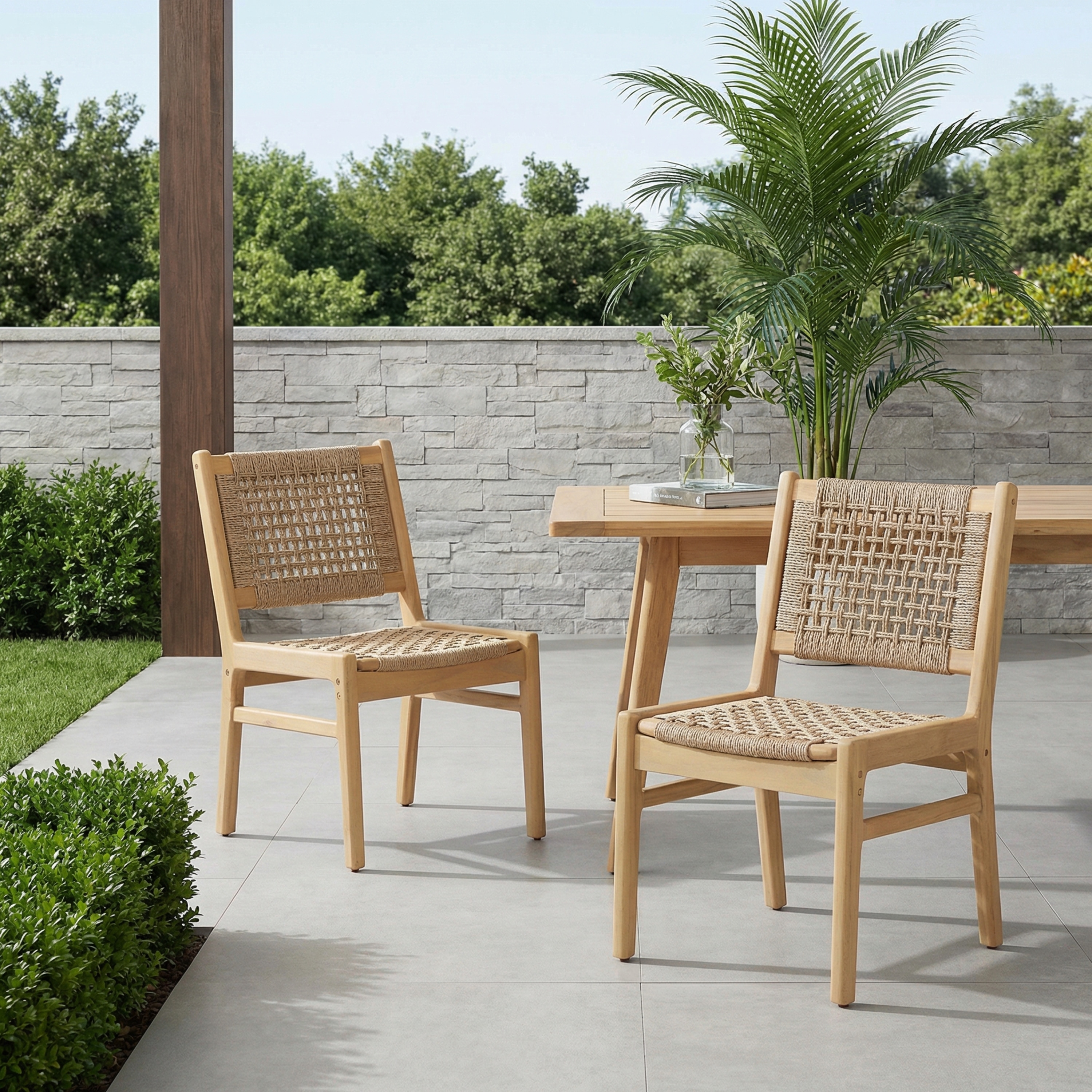 Christopher Knight Home - Set of 2 Outdoor Acacia Wood Dining Chairs with Wicker Seat and Back
