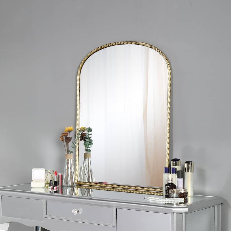 MacLuu Arch Metal Wall Mirror - 33.8" x 40" - Arch Twisted-Gold