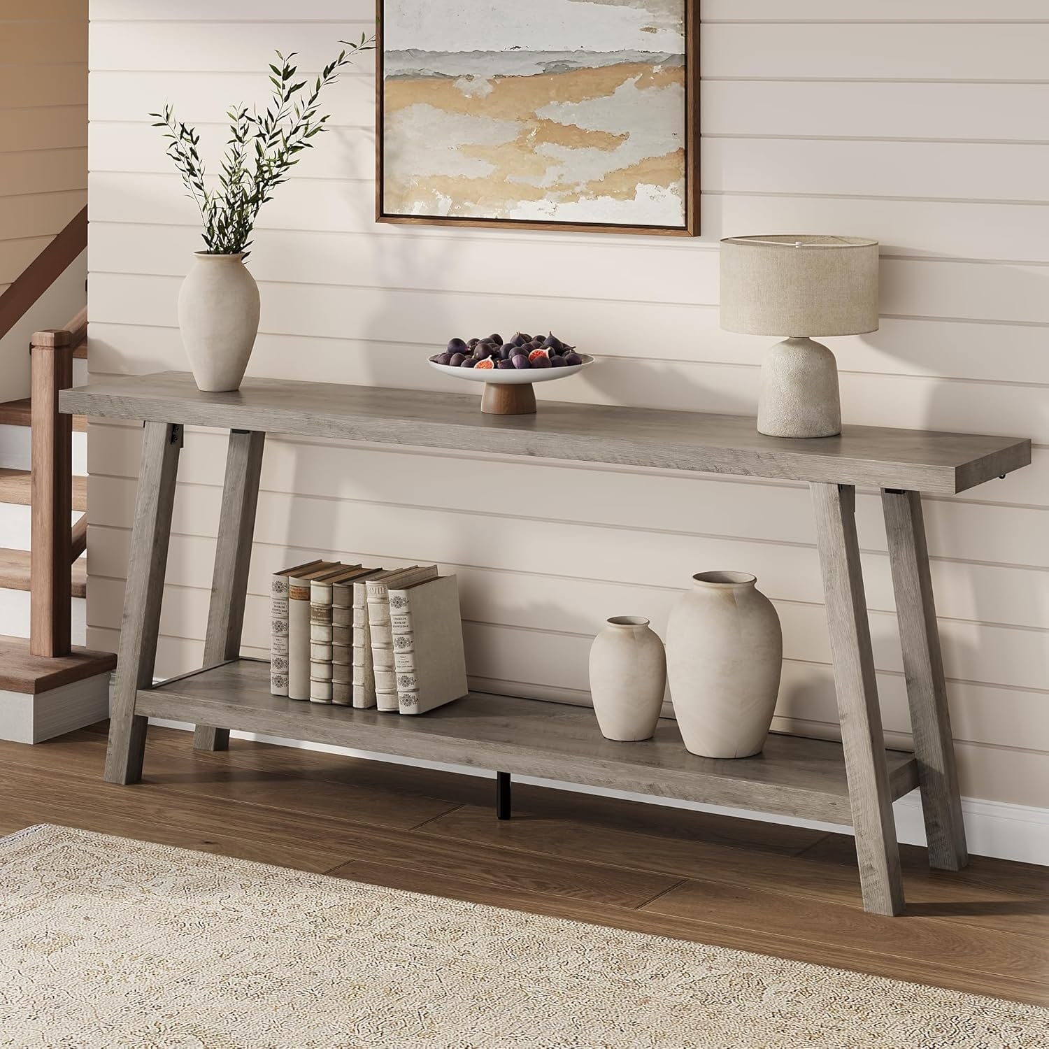 70.87" Farmhouse Entryway Table, Rectangular Couch Table Behind Sofa, 2 Tiers Accent Tables for Hallway, Entrance, Foyer