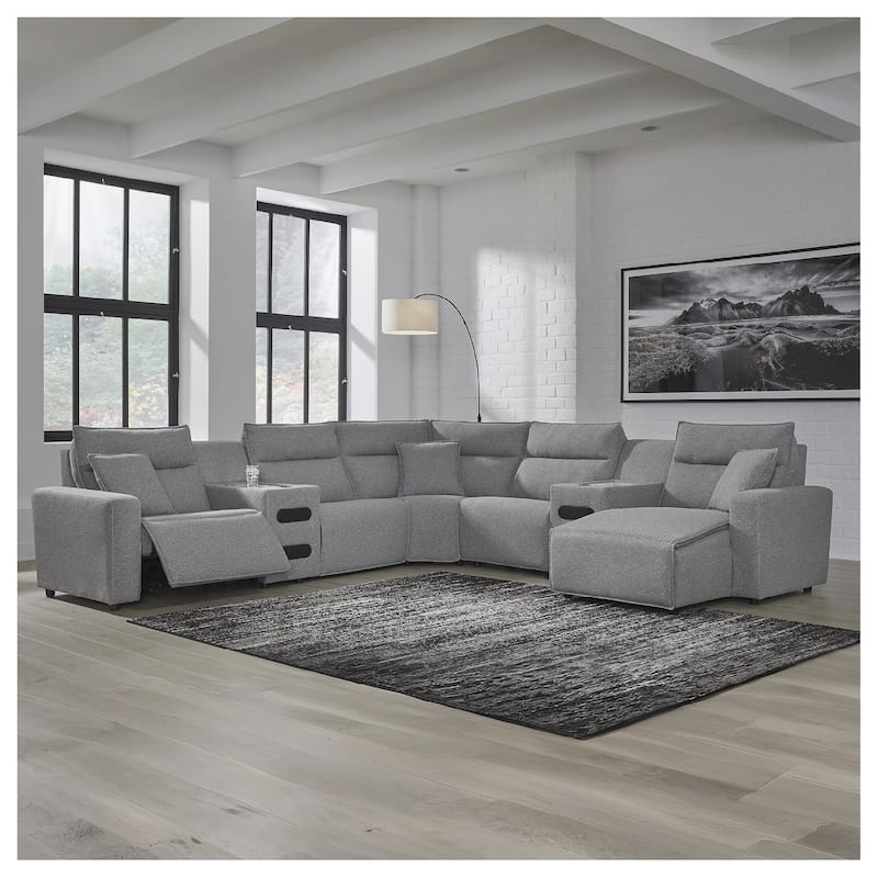 Signature Design by Ashley Modmax Gray 7-Piece Power Reclining Sectional with Chaise - 143" W x 143" D x 41" H - Gray - Left Facing