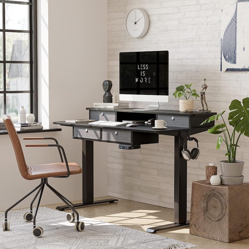 FEZIBO/Home Office Furniture/Wood/Standing Desk With 4 Drawers/Desks - 48" x 24" - Black