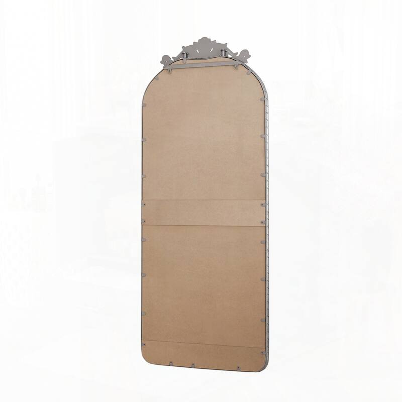 Arched Full Body Mirror with Vintage Ornate Carved Applique on Top and Bottom - 58"x24"