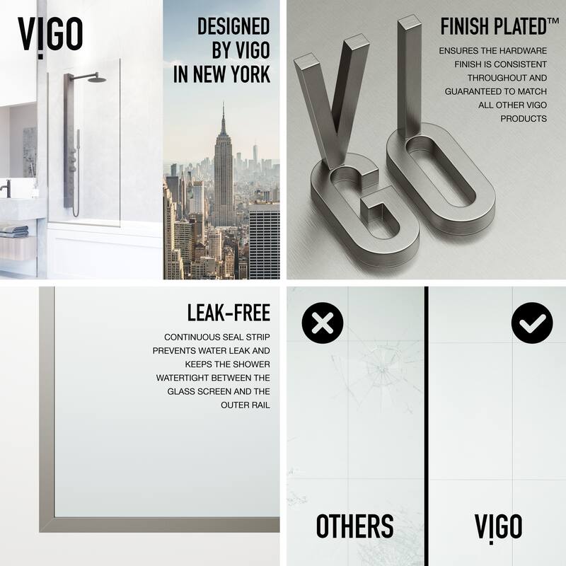 VIGO Zenith 34" W x 62" H Frameless Fixed Tub Screen Door