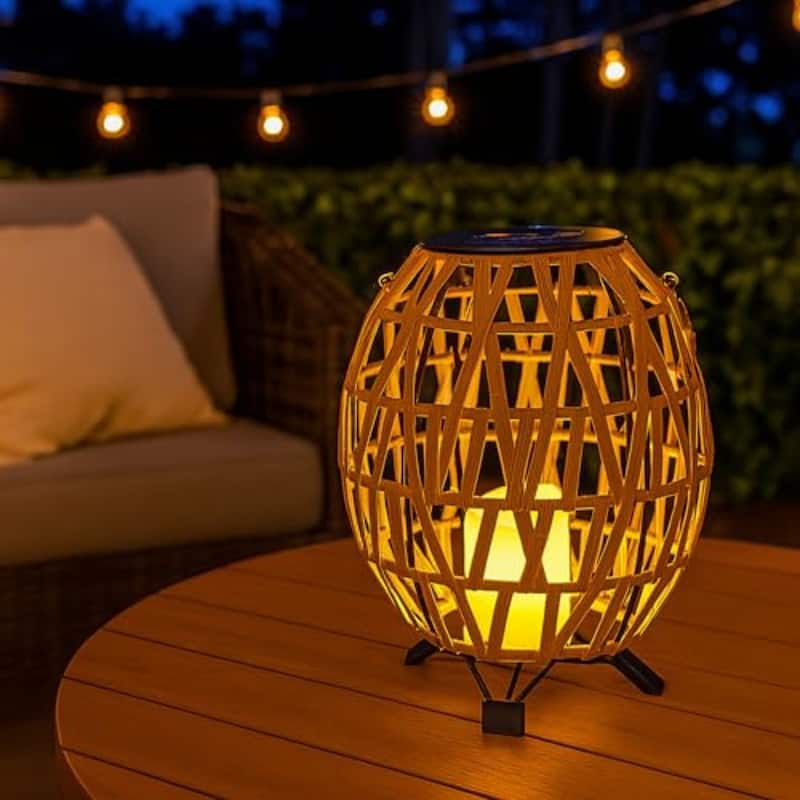Aria Home Solar Wicker Lantern Outdoor with Rattan Weave and LED Light