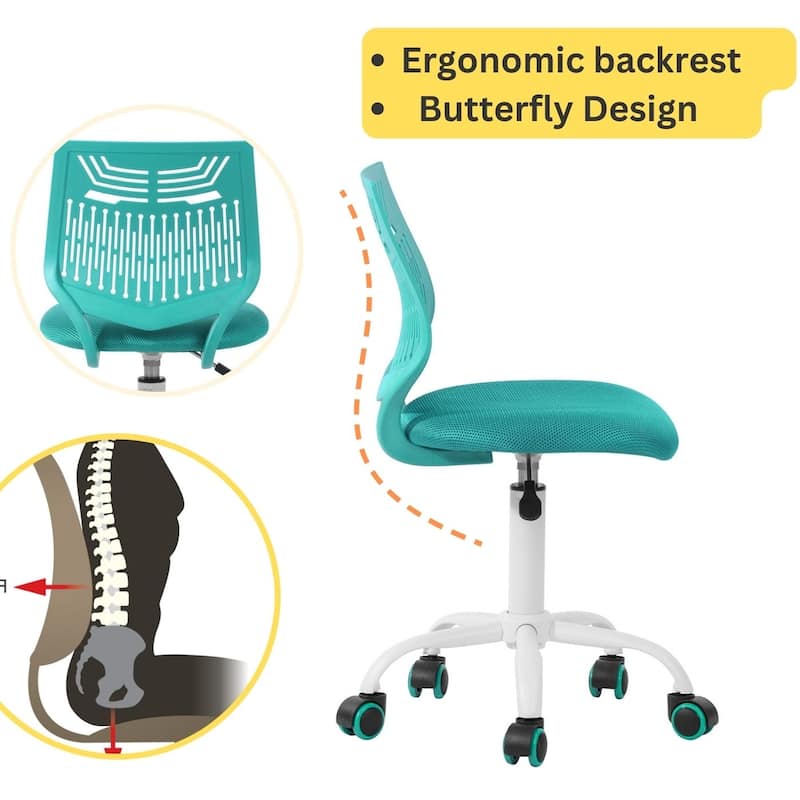 HomyLin Plastic Mesh Adjustable Armless Desk Chair with Rolling Wheels