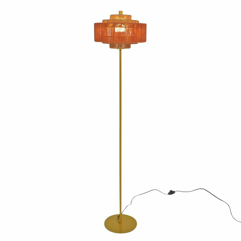Modern Tripod Floor Lamp, Living Room Standing Lamp with Fabric Shade - Gold - Gold