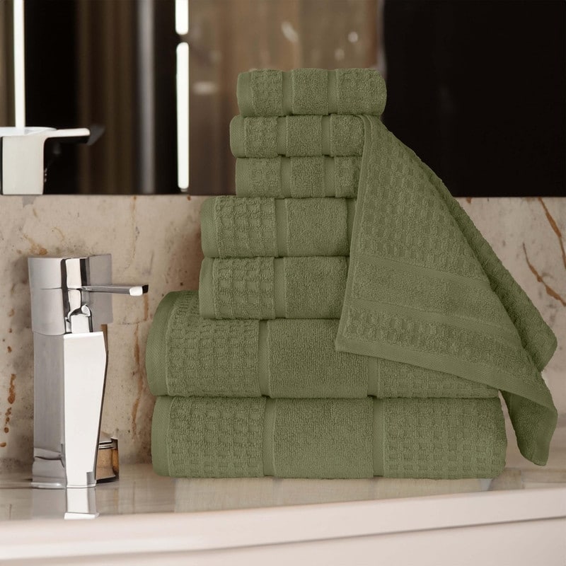 Superior Napa Zero Twist Cotton Waffle 8 Piece Bathroom Towel Set - Forest Green