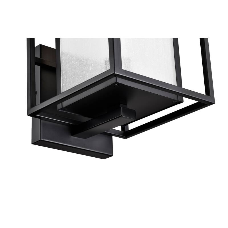 1-Light Matte Black Finish Outdoor Wall Sconce with Seedy Glass Shade