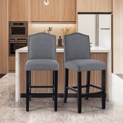 25 Inches Fabric Upholstered Nailhead Trim Counter Height Bar stools with Back Set of 2