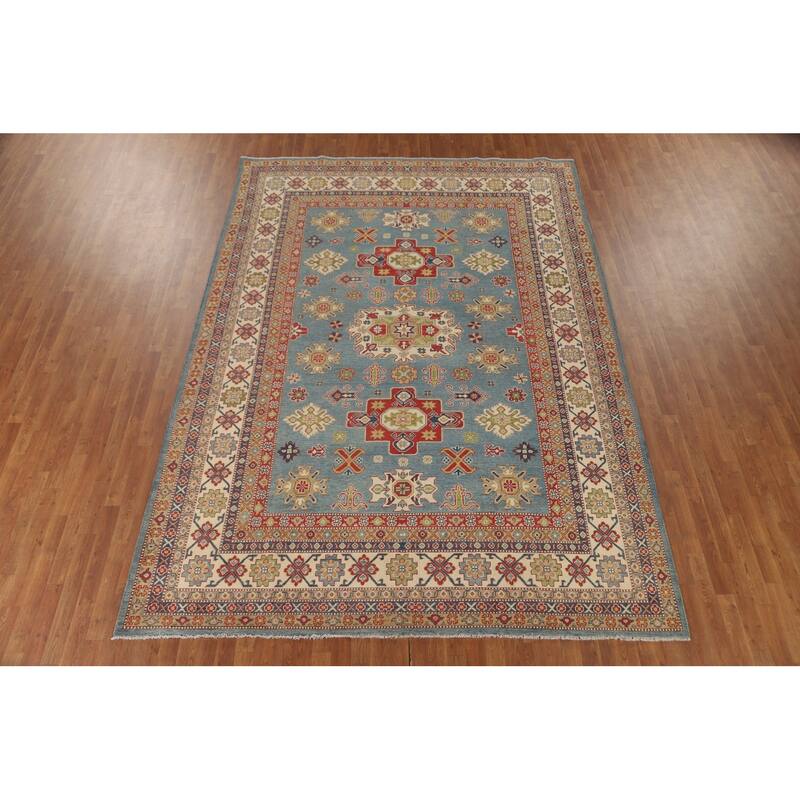 Light Blue Kazak Oriental Area Rug Hand-Knotted Wool Carpet - 8'4" x 11'8"