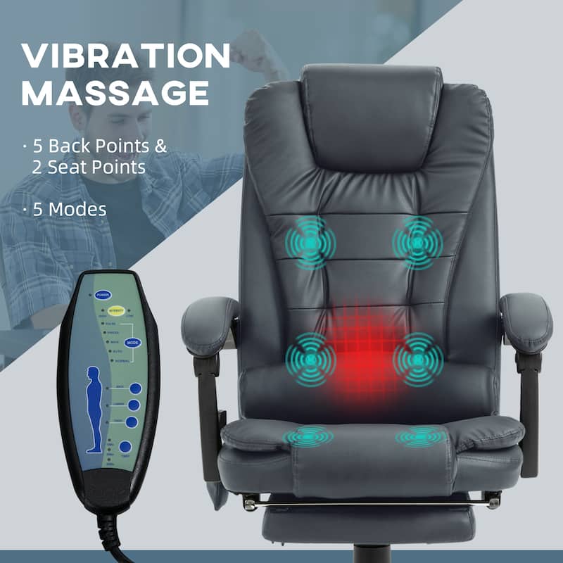 Blue PU Leather Massage Executive Recliner Office Chair with Lumbar ...
