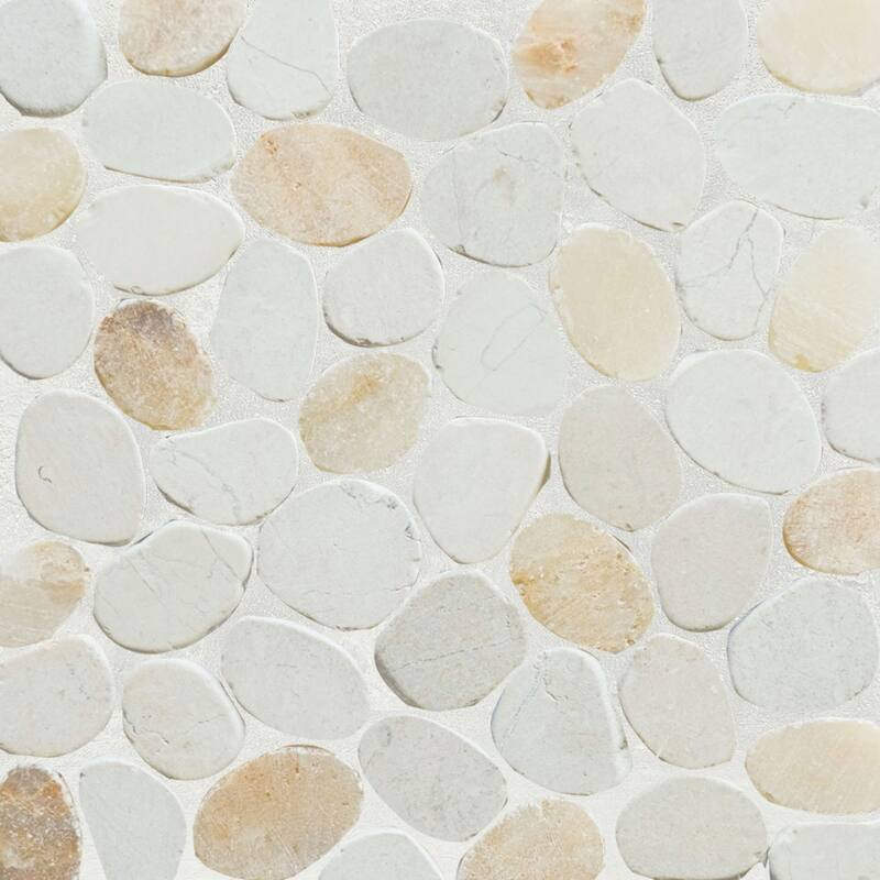 Oyster Sliced Pebble Mosaic, Backsplash Kitchen Walls, Shower and Bathroom Floors 12" X 12" (5 Sqft per case) - Case (5 Tiles)