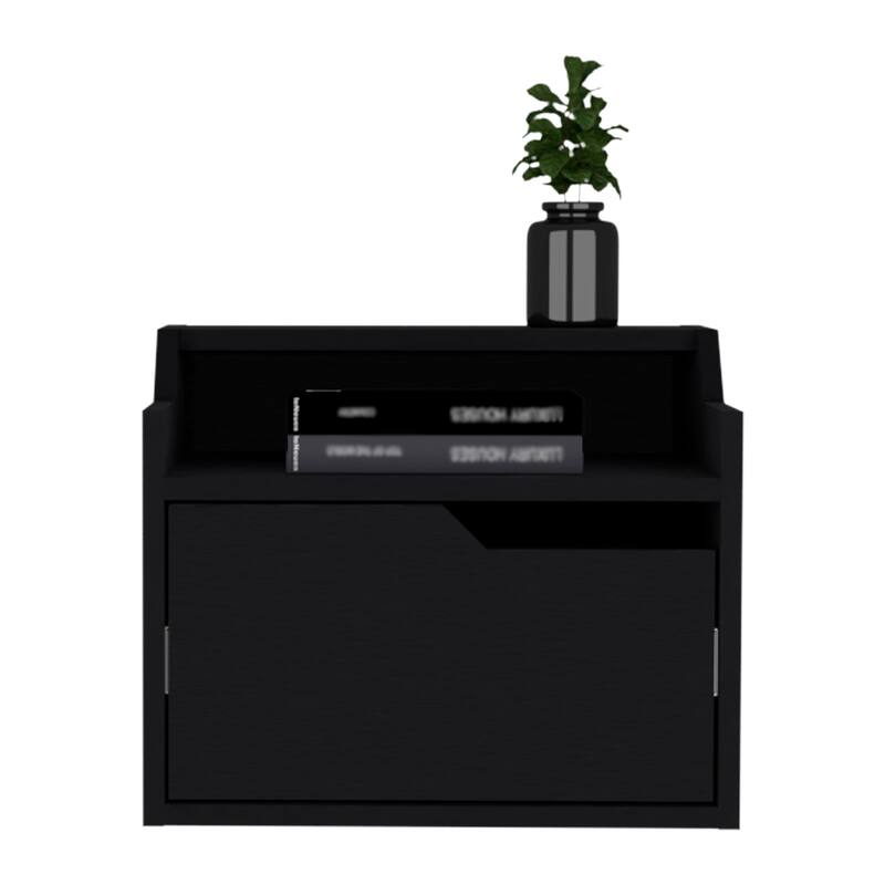 Modern Floating Nightstand with Spacious Drawer and Dual-Tier Design, Black