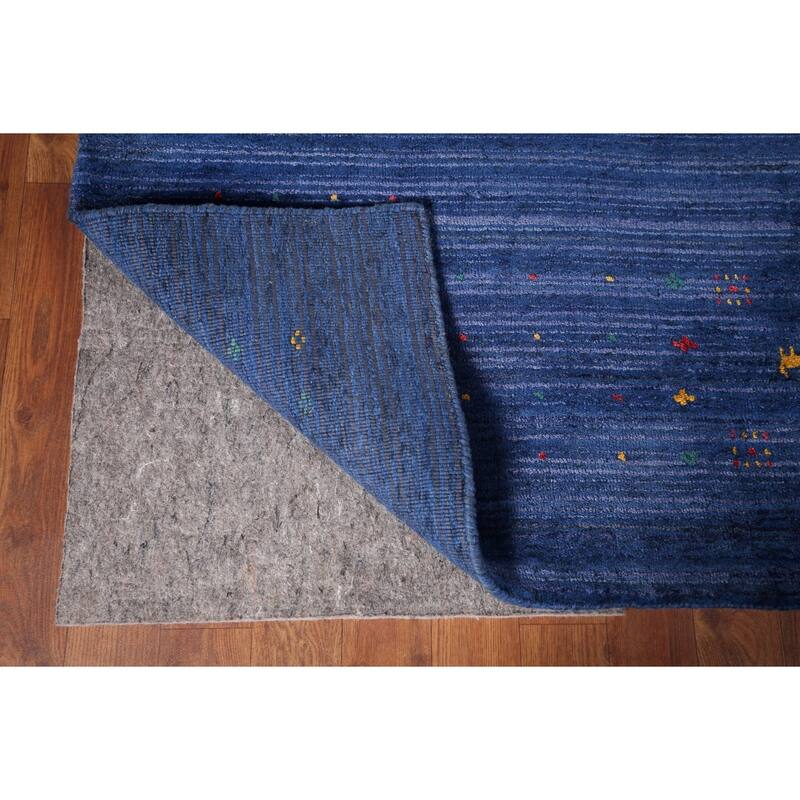 Royal Blue Striped Gabbeh Oriental Area Rug Handmade Silk Carpet - 7'8"x 9'5"