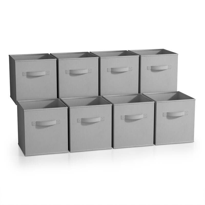 Sorbus Fabric Storage Bins 11" Foldable Cubes With Handles For Pantry, Cubbies, Toy And Closet Shelving Organization - 8Pk - Grey