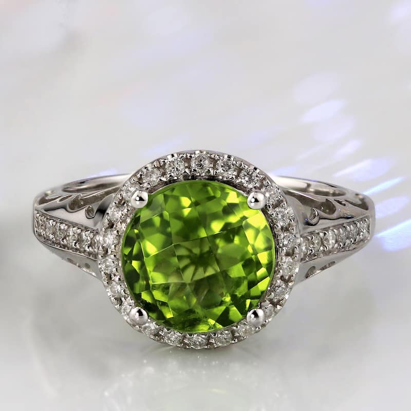 Auriya 2 5/8ct Fancy Round Green Peridot and 1/5ctw Halo Diamond Engagement Ring