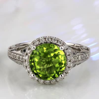 Auriya 2 5/8ct Fancy Round Green Peridot and 1/5ctw Halo Diamond Engagement Ring