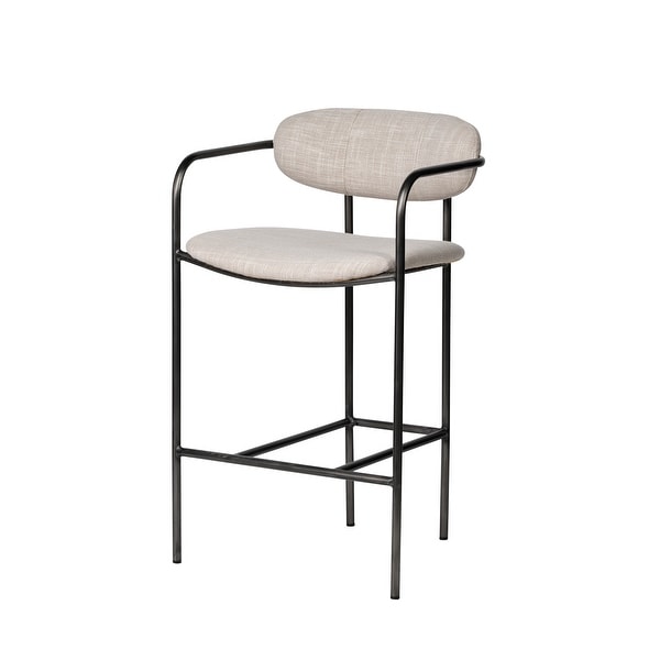 Mercana Parker II Beige Fabric Seat Gun Metal Grey Iron Metal Base Stool - 19.7L x 20.9W x 35.8H. Opens flyout.