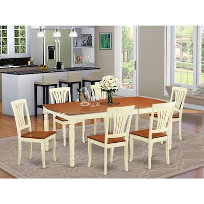 Dining Set 7 Piece Table & Chairs - Rectangle Dining Room Table with Leaf & 6 Kitchen Chairs - Buttermilk & Cherry Finish