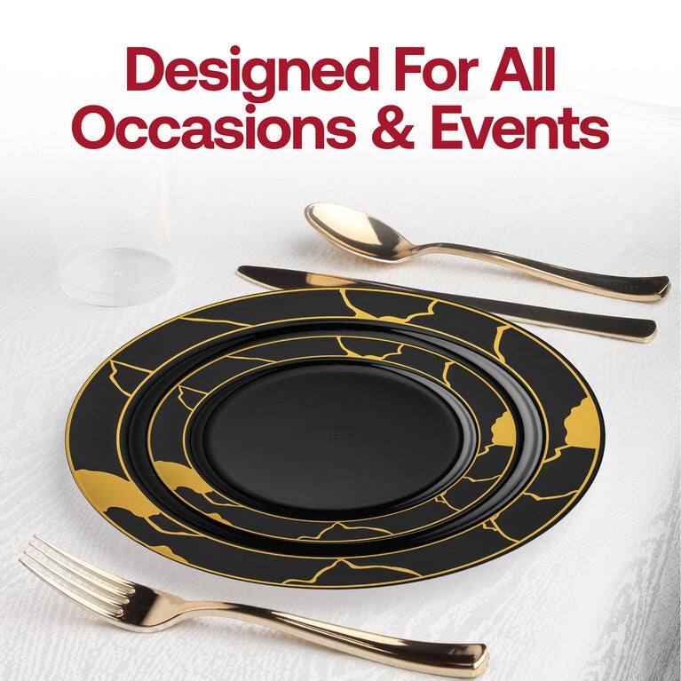 Elegant Marble Rim Disposable Plastic Plate Packs - Party Supplies