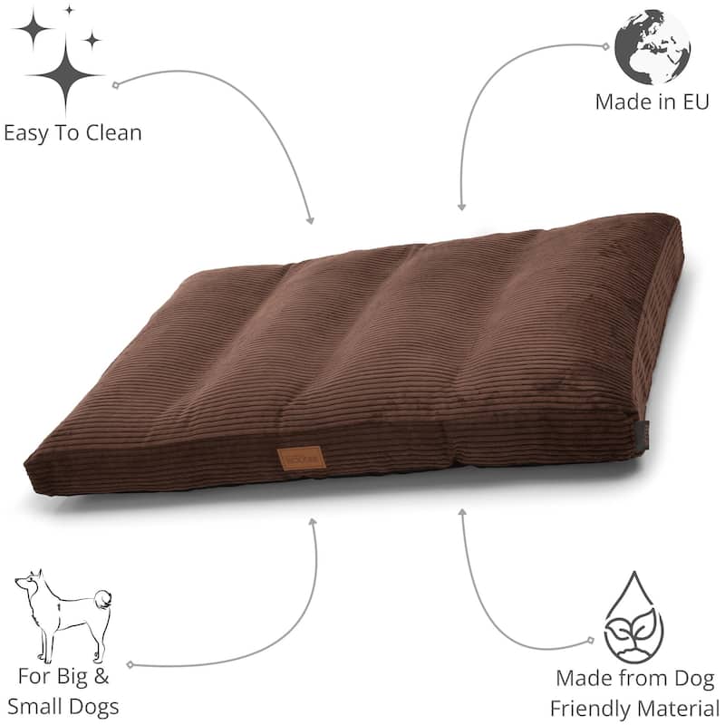 Orthopedic Large Dog Mat Pad Classic Pillow - XL, Luxurious Striped Dark Brown Removable Cover