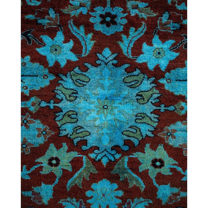 Overton Hand Knotted Wool Vintage Inspired Modern Contemporary Overdyed Blue Area Rug - 4' 1" x 5' 10"