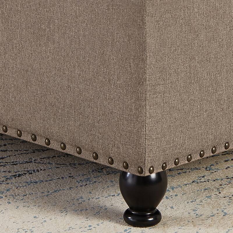 Large square storage ottoman with wooden legs,Upholstered button tufted coffee table with nail trims for Living Space