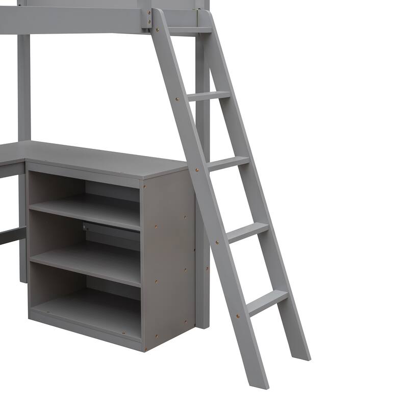 Multi-Functional Twin Loft Bed with Built-in Desk and Storage Shelves